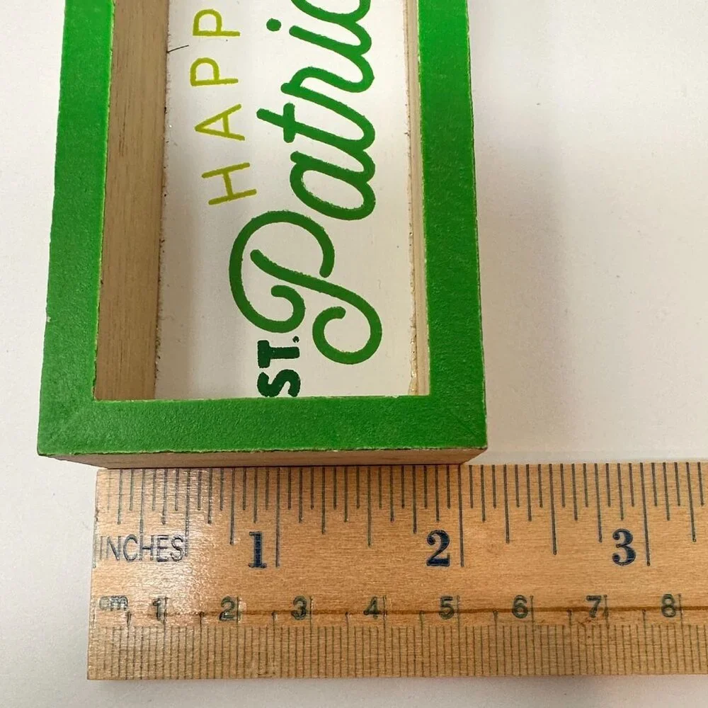 St. Patricks Tabletop Mini Sign Wooden Block Green Shelf Shamrock Decoration 5x2
